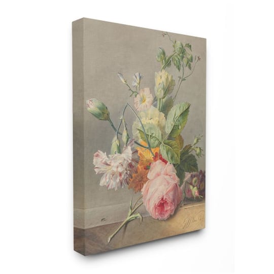 Stupell Industries Vintage Aged Pink Florals on Table Still-Life Canvas Wall Art